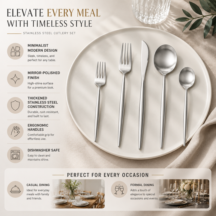 Flatware Set Stainless Steel Minimalist Dining Cutlery