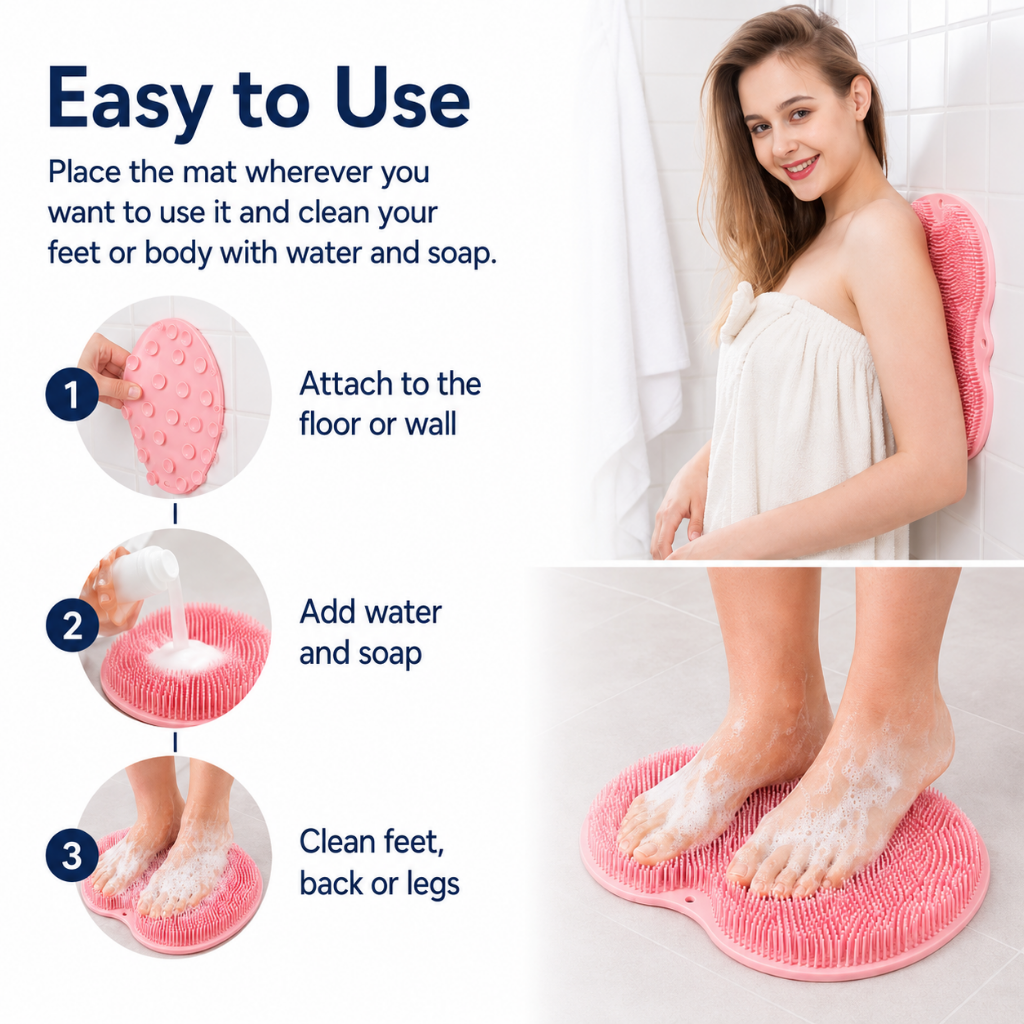 Non-Slip Shower Mat Foot Massager Easy Clean Design