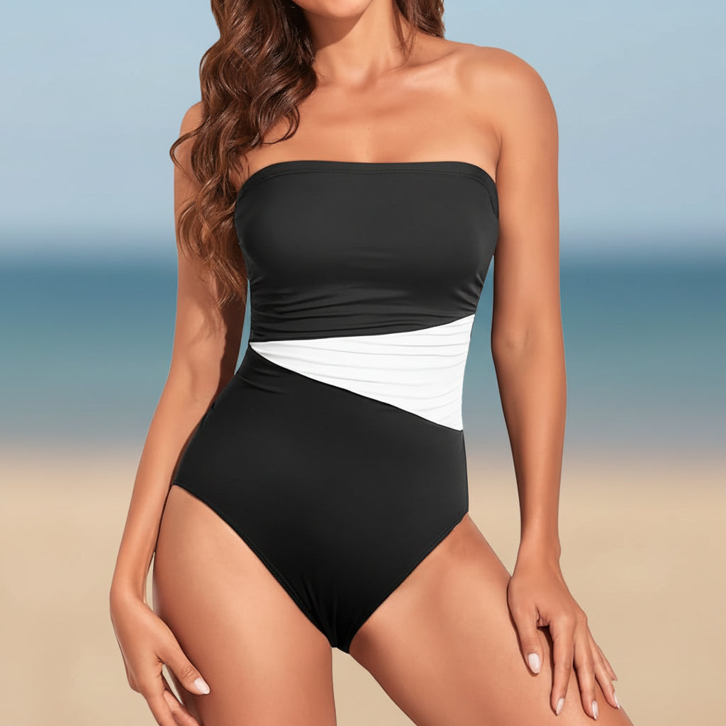 One Piece Swimsuit Tummy Control Bandeau Strapless Push Up Women