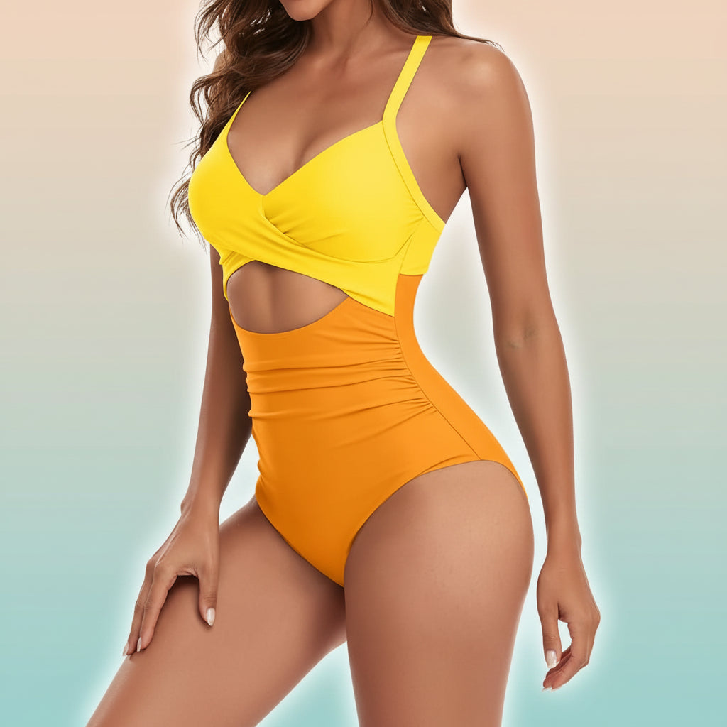 One Piece Swimsuit Tummy Control Cutout Criss Cross Push Up Women