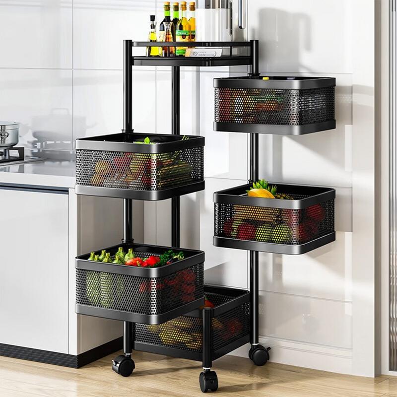 Organisateur de Cuisine Rotatif en Acier Inoxydable – Rack Mobile Multifonctionnel pour Fruits, Légumes et Plus 1