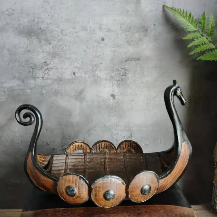 Organisateur de Navire Viking Antique Fait à la Main – Décoration Polyvalente et Durable 0