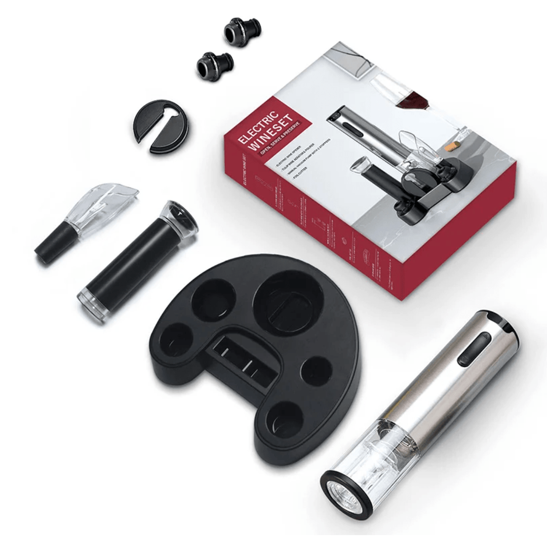Ouvre Bouteille Électrique Pratique avec Retrait Automatique du Liège – Ensemble avec Coupe-Capsule et Bec Verseur, Argent 4