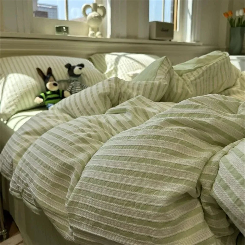 Parure de Lit 2 Personnes Minimaliste à Rayures Grises – Ensemble de 4 Pièces Confortables et Élégants 0