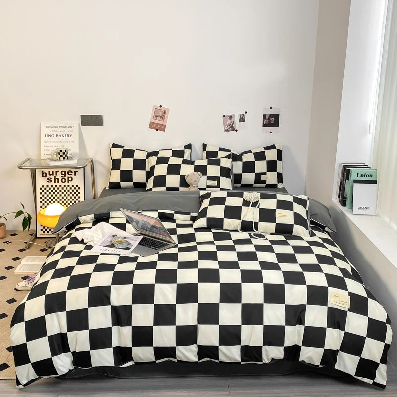 Parure de Lit Géométrique Noir et Blanc – Housse de Couette 260x240 avec 2 Taies d'Oreiller en Coton Doux 0