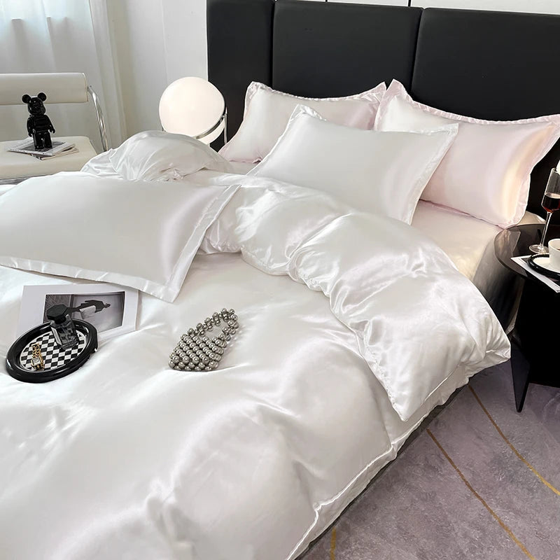 Parure de Lit en Satin Blanc – Luxe et Confort Ultime pour un Sommeil Réparateur 1