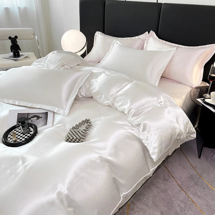 Parure de Lit en Satin Blanc – Luxe et Confort Ultime pour un Sommeil Réparateur 1