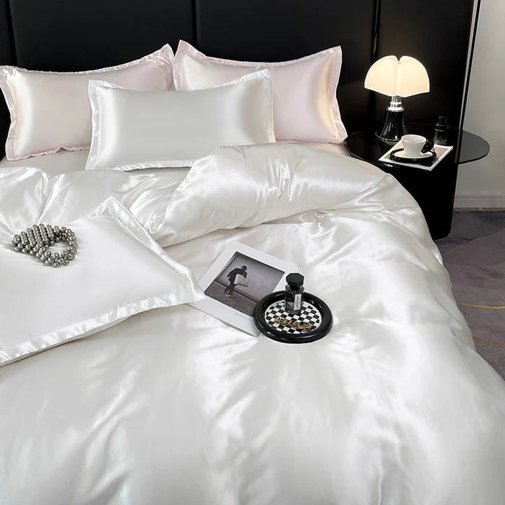 Parure de Lit en Satin Blanc – Luxe et Confort Ultime pour un Sommeil Réparateur 3