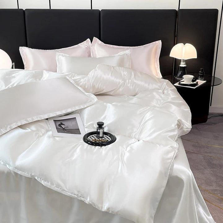 Parure de Lit en Satin Blanc – Luxe et Confort Ultime pour un Sommeil Réparateur 5