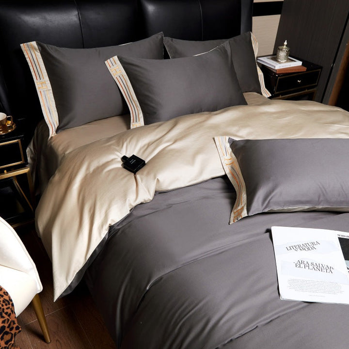 Parure de Lit en Satin de Coton Brodée 135x200 à 200x220 cm - Antistatique et Respirant - Linge de Maison Élégant 2