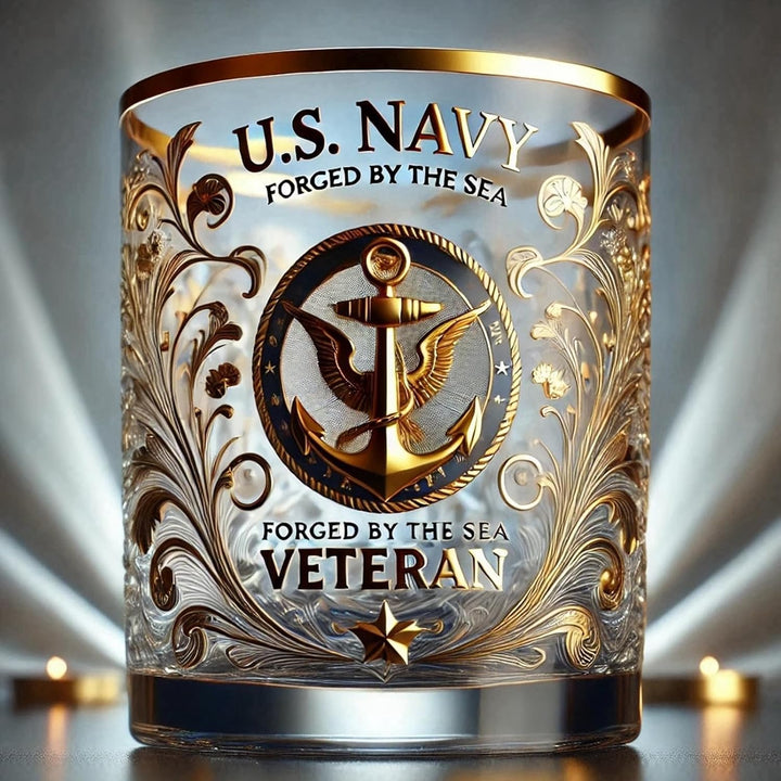 Bicchiere Whiskey Cristallo Decorazione Oro Militare