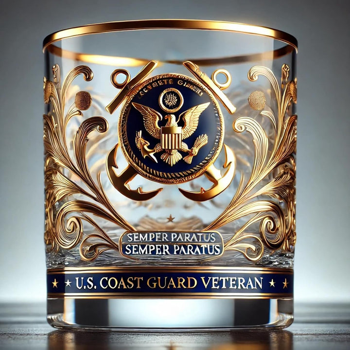 Bicchiere Whiskey Cristallo Decorazione Oro Militare