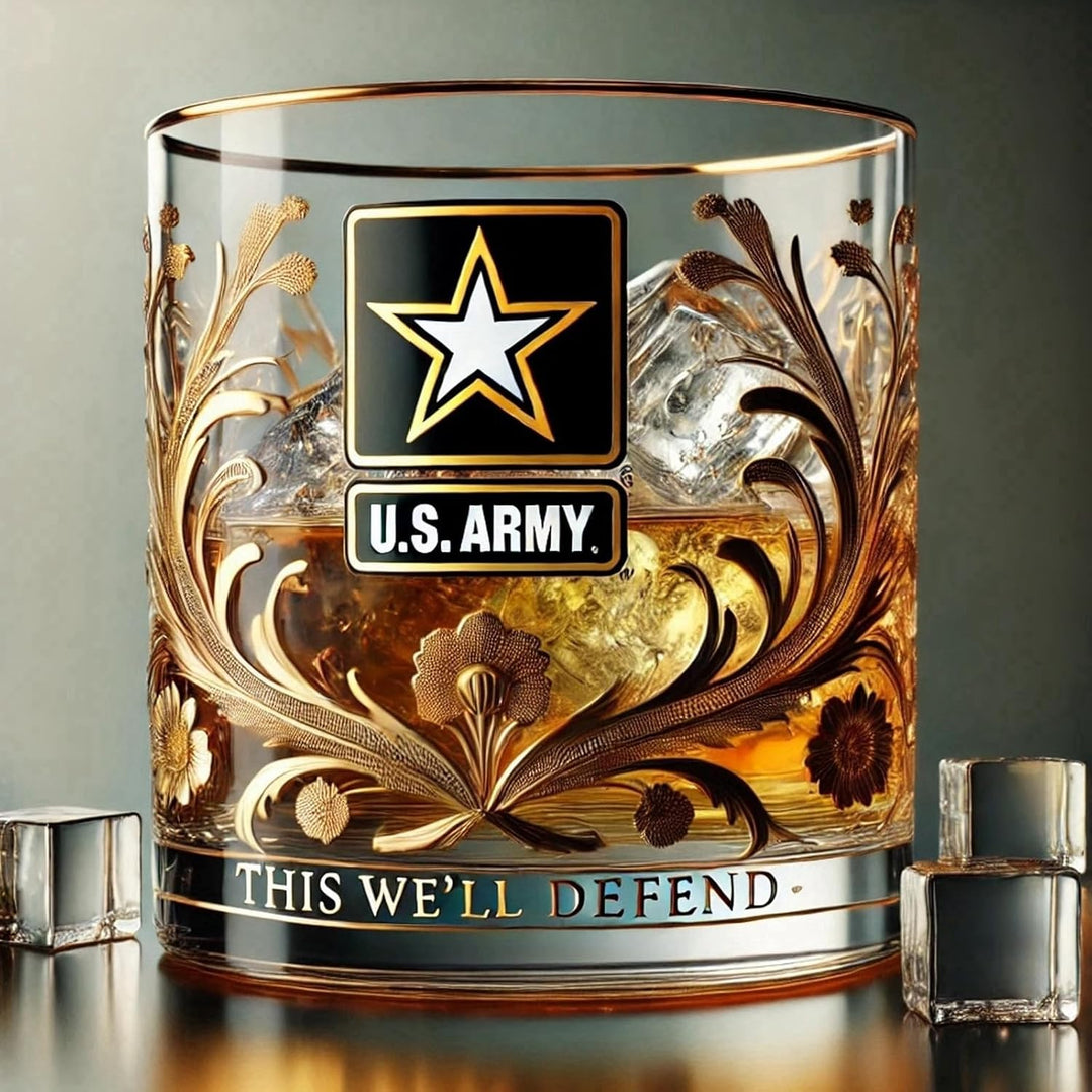 Bicchiere Whiskey Cristallo Decorazione Oro Militare