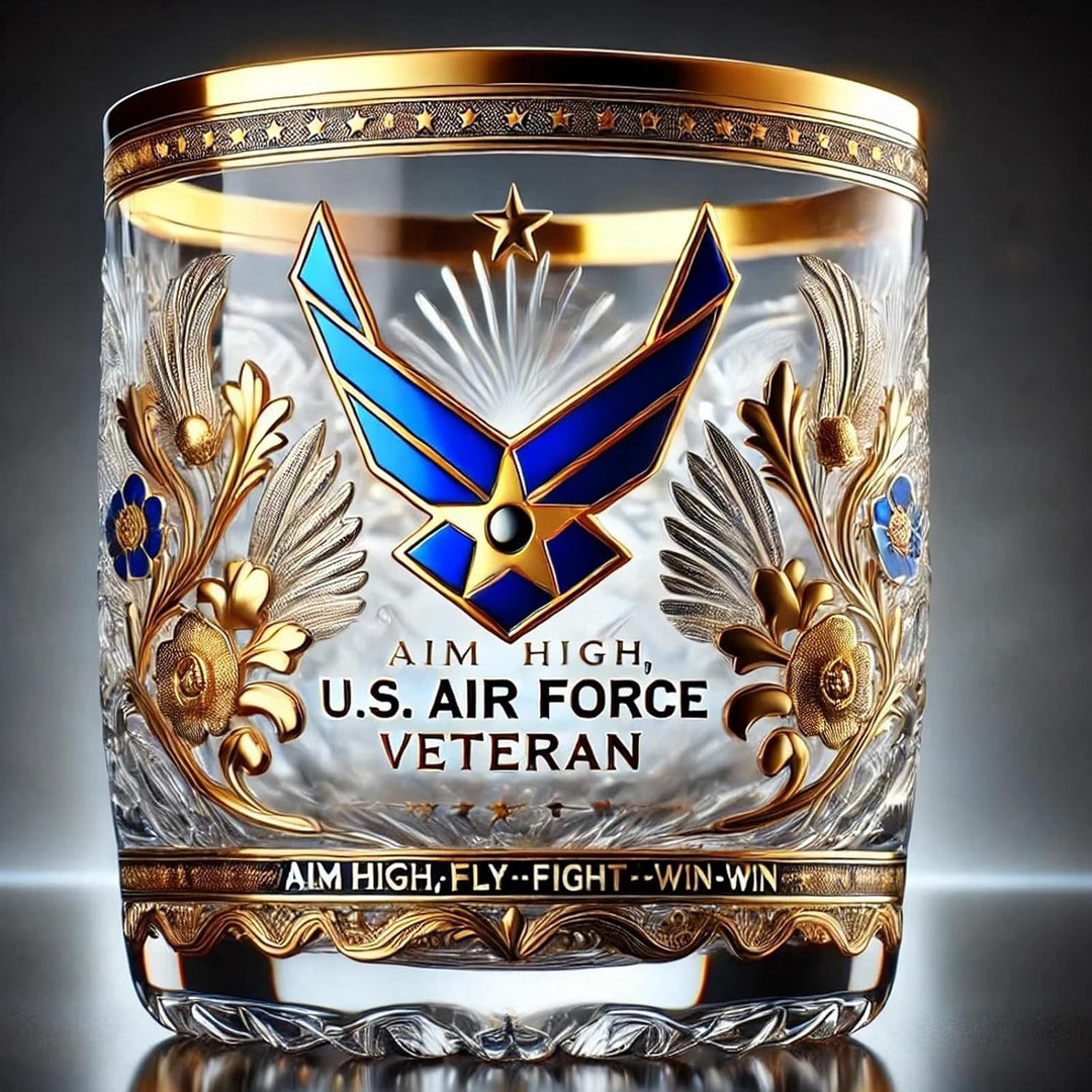 Bicchiere Whiskey Cristallo Decorazione Oro Militare