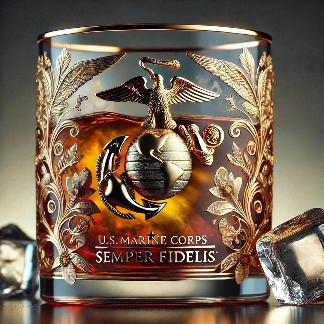 Bicchiere Whiskey Cristallo Decorazione Oro Militare