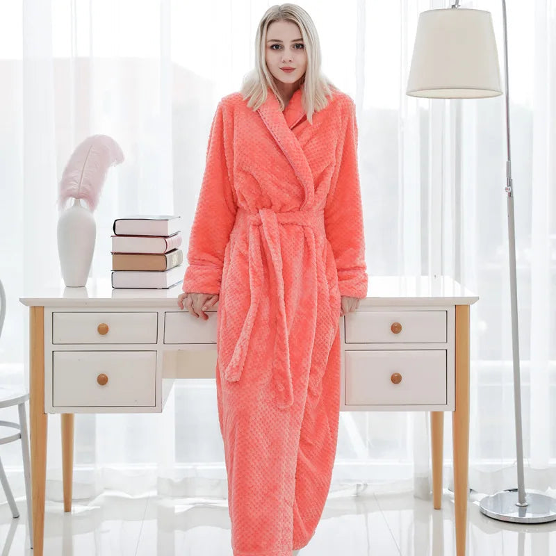 Peignoir Femme Polaire Doux avec Ceinture et Poches – Confort et Élégance pour Détente à Domicile 0