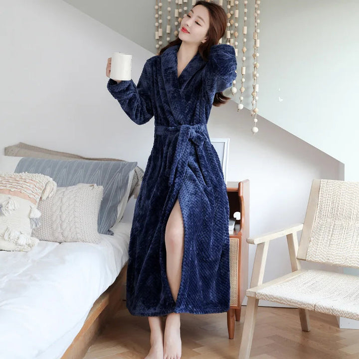 Peignoir Femme Polaire Doux avec Ceinture et Poches – Confort et Élégance pour Détente à Domicile 6