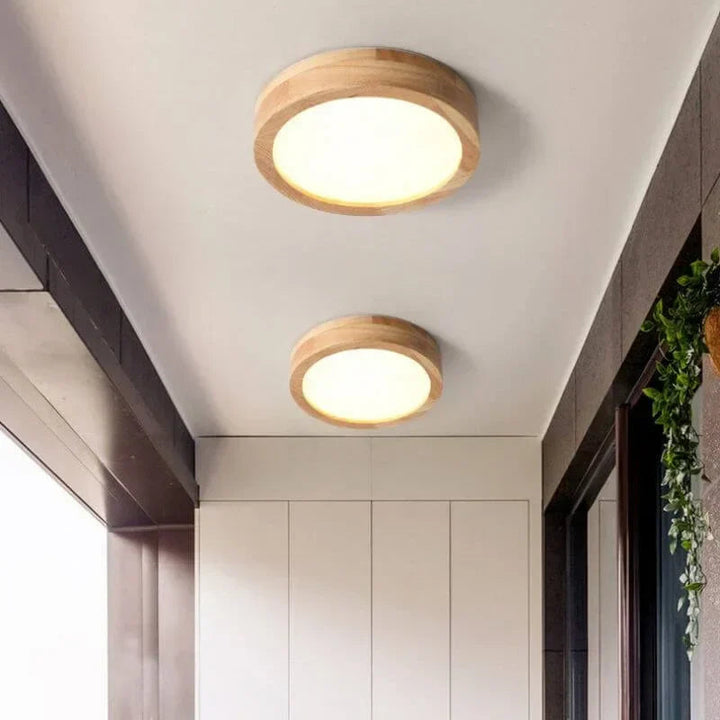 Plafond Scandinave en Bois avec Éclairage LED Intégré – Diamètre 40 cm, Design Épuré pour Salon et Chambre 2