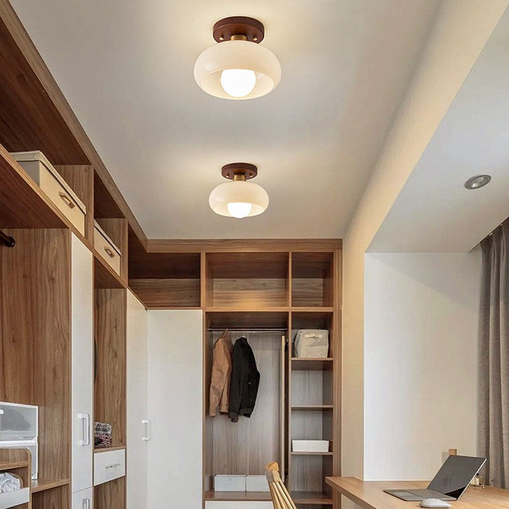 Plafonnier LED Vintage en Bois et Verre pour Salon et Chambre – Design Compact et Élégant pour Petits Espaces 1