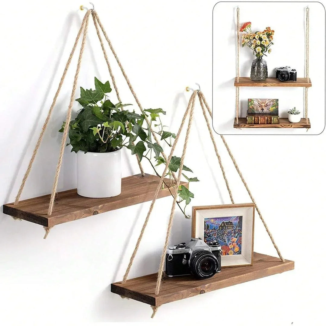 Planche Balançoire en Bois avec Rangement Pratique et Design Bohème – Dimensions 35x40 cm, Idéale pour Fleur et Décor 0