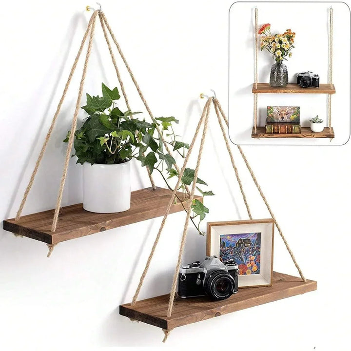 Planche Balançoire en Bois avec Rangement Pratique et Design Bohème – Dimensions 35x40 cm, Idéale pour Fleur et Décor 0