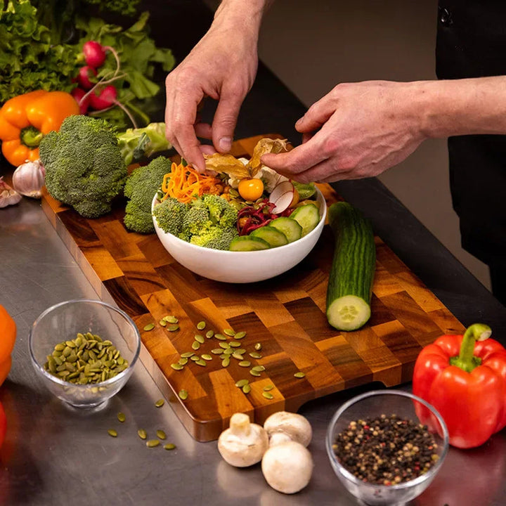 Planche à Découper en Bois d'Acacia à Double Faces avec Système de Drainage – Résistante et Pratique pour Cuisine 1