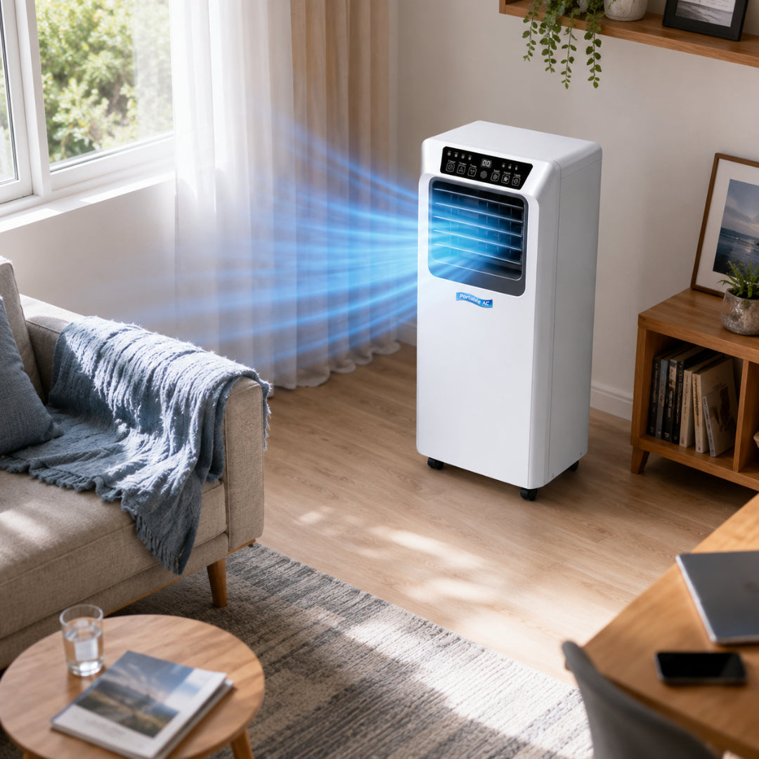 Unità portatile di condizionamento aria, deumidificatore compatto e ventilatore per raffreddamento interno