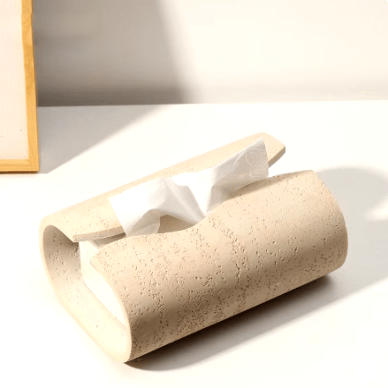 Porte-Mouchoirs Minimaliste en Faux Travertin Élégant et Durable pour Salle de Bain et Salon – 8,5 x 20 x 13 cm 1