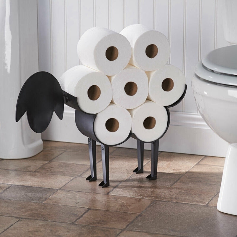 Porte-Rouleau Papier Toilette Autoportant en Métal, Design Mouton, Capacité 7 Rouleaux, Support Pratique pour Salle de Bain 0
