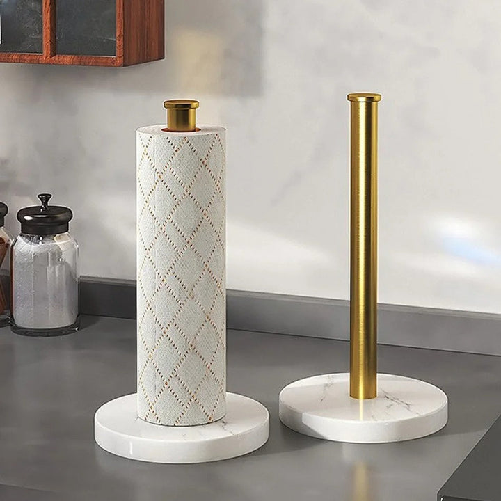 Porte-Rouleau de Cuisine en Marbre avec Accents Dorés – Support Élégant pour Rouleaux Jumbo et Standard 0
