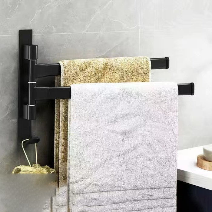 Porte Serviette Salle de Bain Noir à 2 Bras en Métal - Support Pratique et Élégant pour Séchage Rapide 0