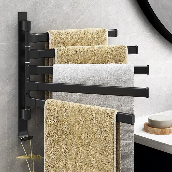 Porte Serviette Salle de Bain en Métal Noir avec 5 Bras Réglables – Organisateur Élégant et Durable pour Serviettes 0