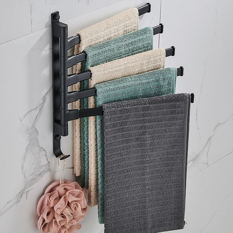 Porte Serviette Salle de Bain en Métal Noir avec 5 Bras Réglables – Organisateur Élégant et Durable pour Serviettes 1
