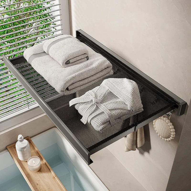 Porte Serviettes Minimaliste avec Espace de Rangement pour Salle de Bain - Design Élégant en Alliage d'Aluminium 1