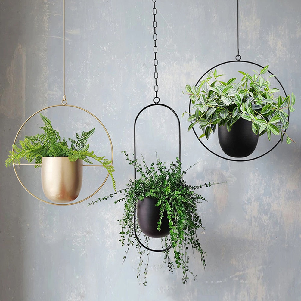 Pot de Fleur Suspendu en Métal et Bois – Design Moderne pour Intérieur, Idéal pour Ajouter de la Verdure 1