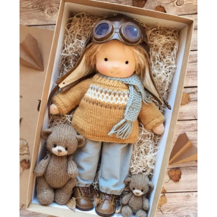 Poupée en Peluche Waldorf en Coton Doux avec Détails Kawaii – Compagnon Créatif pour Enfants 32 cm 15