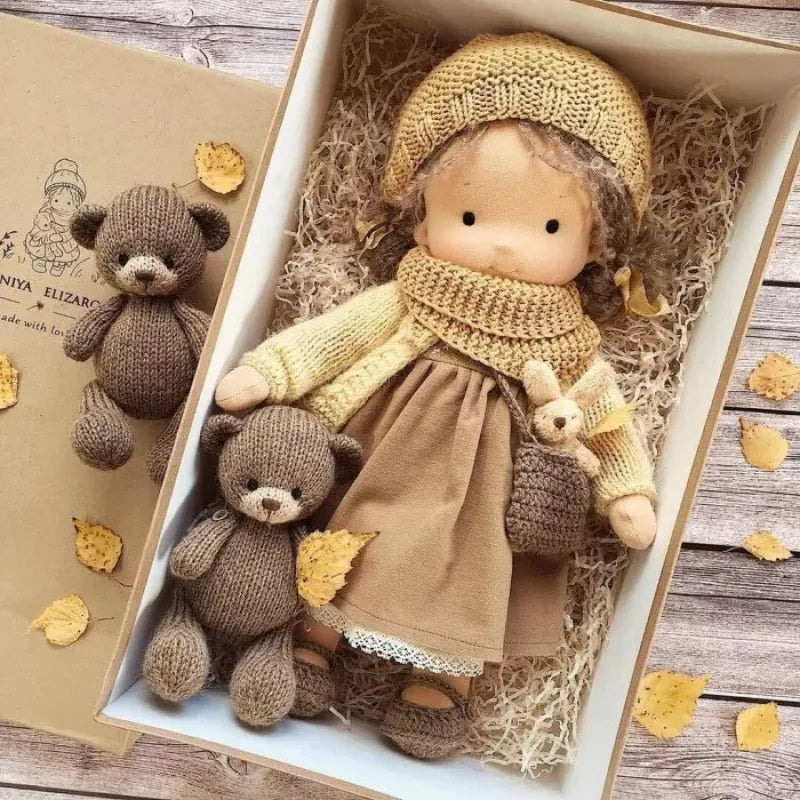 Poupée en Peluche Waldorf en Coton Doux avec Détails Kawaii – Compagnon Créatif pour Enfants 32 cm 20