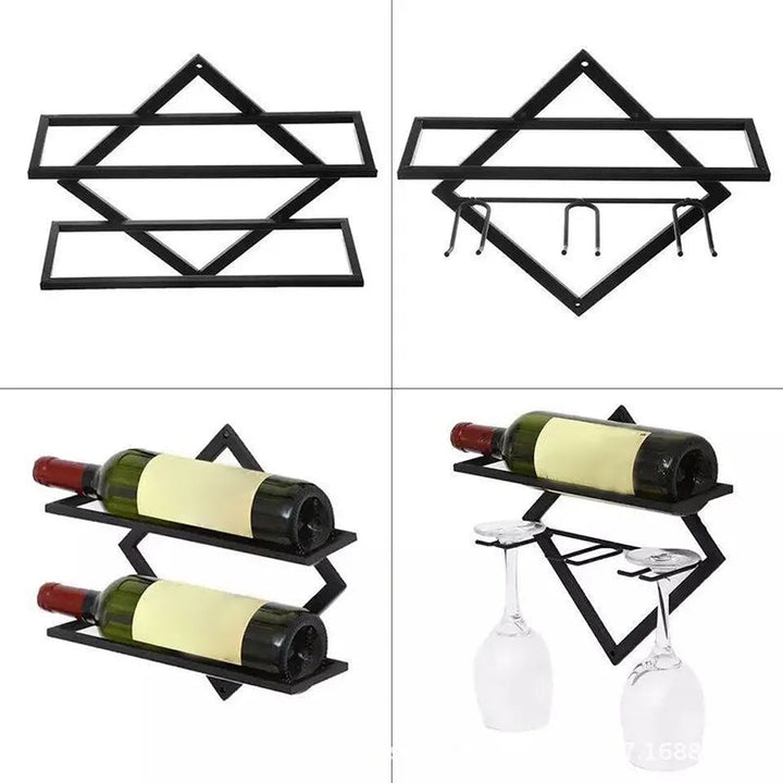 Présentoir de Vin Élégant en Métal Noir et Or – Support Compact pour Bouteilles de Vin, Design Durable et Polyvalent 3