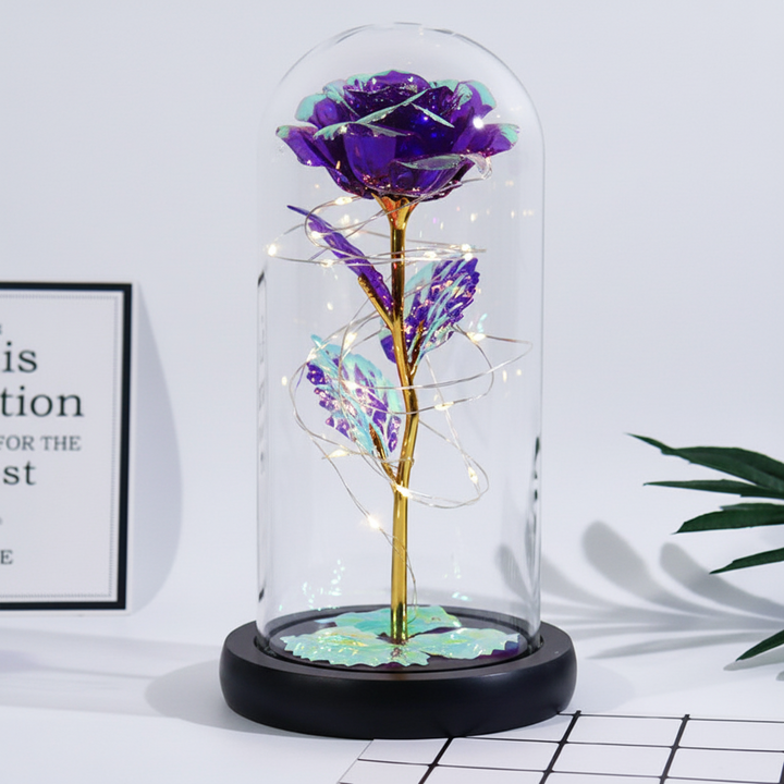 Rose Gift Preserved Flower LED Glass Dome Romantic Home Decor