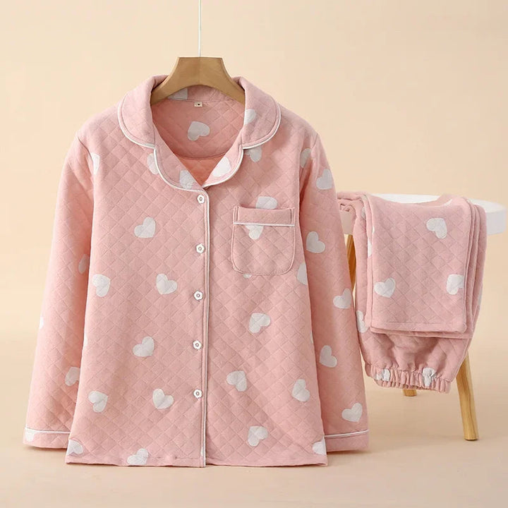 Pyjama Femme Hiver Chaud à Manches Longues Floral – Ensemble Confortable en Coton pour Nuits Relaxantes 0