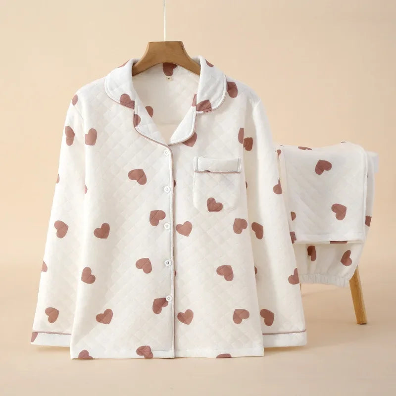 Pyjama Femme Hiver Chaud à Manches Longues Floral – Ensemble Confortable en Coton pour Nuits Relaxantes 1