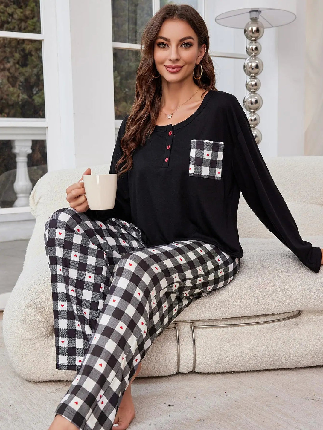 Pyjama Femme Hiver à Carreaux – Ensemble Chaud avec Manches Longues et Boutonnage pour Confort Optimal 0