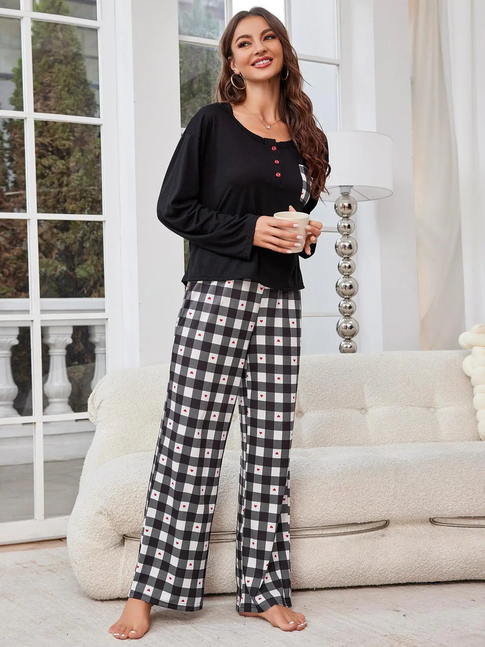 Pyjama Femme Hiver à Carreaux – Ensemble Chaud avec Manches Longues et Boutonnage pour Confort Optimal 1