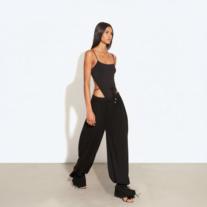 Costume da bagno donna con pantaloni a gamba larga, spalline regolabili, due pezzi