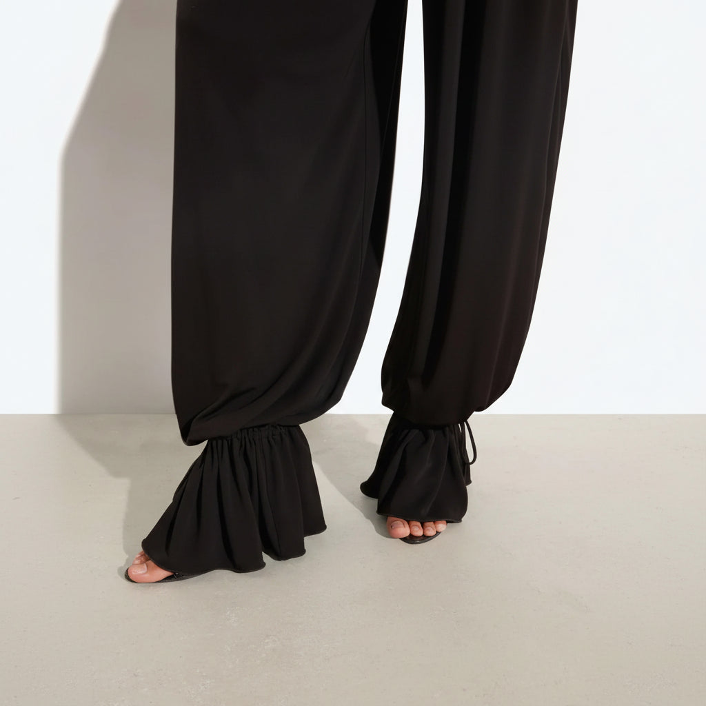 Costume da bagno donna con pantaloni a gamba larga, spalline regolabili, due pezzi