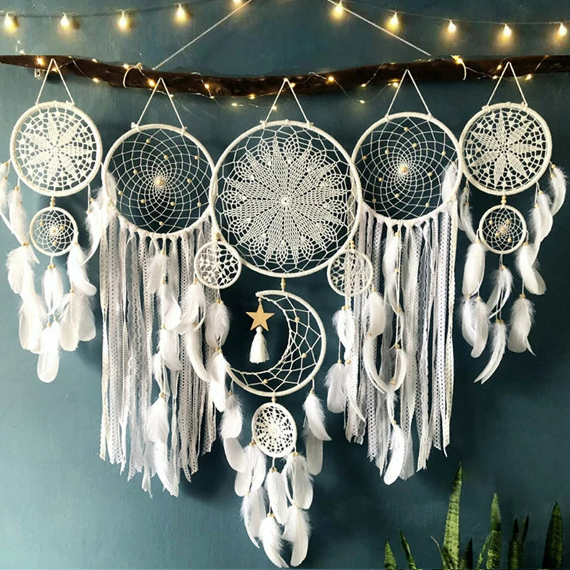 Receveur de rêve en macramé avec motif lune et étoile – Décoration artisanale en coton pour chambre apaisante 4
