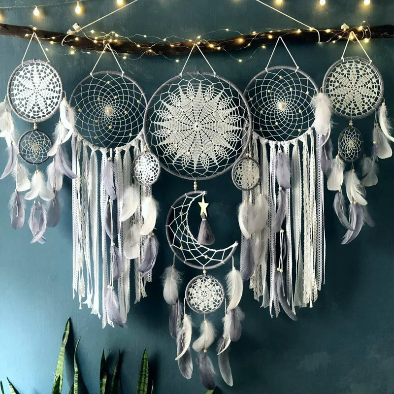 Receveur de rêve en macramé avec motif lune et étoile – Décoration artisanale en coton pour chambre apaisante 5