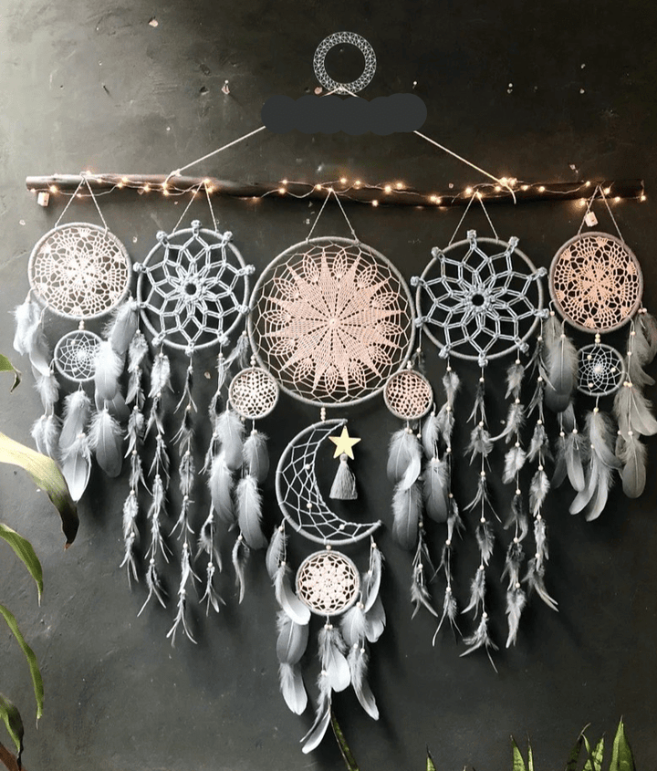 Receveur de rêve en macramé avec motif lune et étoile – Décoration artisanale en coton pour chambre apaisante 7