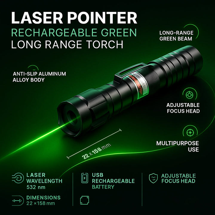 Rechargeable Green Laser Pointer Long Range Precision Tool