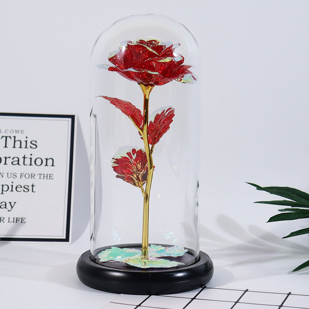 Rose Gift Preserved Flower LED Glass Dome Romantic Home Decor